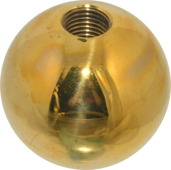 Gibraltar - 3/8-24 Thread, 1.38" Diam, Threaded Hole Ball Knob - Natural, Brass, Smooth Grip, 5/8" Hole Depth - Exact Tooling