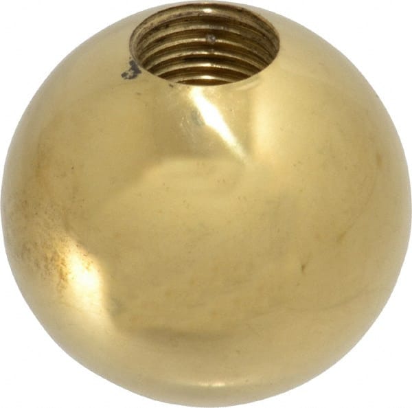 Gibraltar - 1/2-20 Thread, 1.38" Diam, Threaded Hole Ball Knob - Natural, Brass, Smooth Grip, 5/8" Hole Depth - Exact Tooling