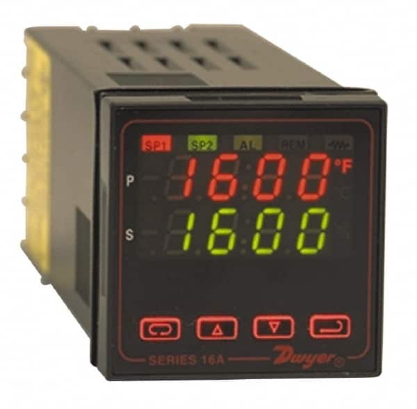 Dwyer - -350 to 4,208°F 1/16 DIN Temperature/Process Control - Dual 4-Digit LCD Display, Fuzzy Logic PID Control, 100-240 VAC/VDC - Exact Tooling