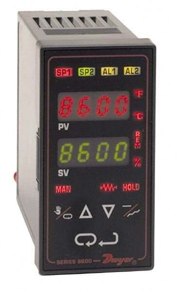 Dwyer - -350 to 3,200°F 1/8 DIN Temperature/Process Control - Dual 4-Digit LCD Display, Fuzzy Logic PID Control, 100-240 VAC/VDC - Exact Tooling