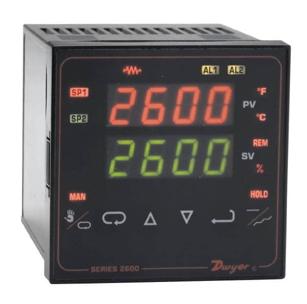 Dwyer - 2,320 to 4,208°F 1/4 DIN Temperature/Process Control - Dual 4-Digit LCD Display, Fuzzy Logic PID Control, 100-240 VAC/VDC - Exact Tooling