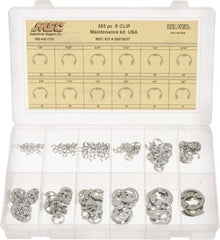 Made in USA - 265 Piece, 1/8 to 7/8", Steel, E Style External Retaining Ring Assortment - Includes Compartmented Case, Specification Labels - Exact Tooling