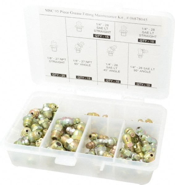 PRO-LUBE - 95 Piece, Inch, Box Plastic Steel Grease Fitting Set - Exact Tooling