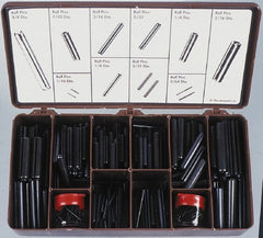 Made in USA - 750 Piece, 1/16 to 7/16" Pin Diam, Spring Pin Assortment - Zinc, Zinc Plated - Exact Tooling