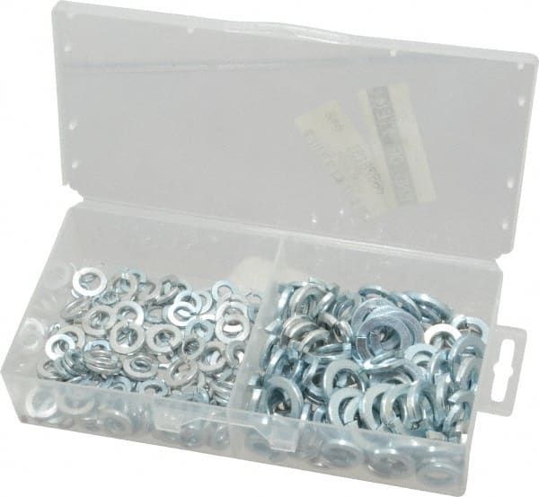 Value Collection - 235 Piece, 3/16 to 1/2" Screw, Steel Lock Washer Assortment - Includes 3/16 to 1/2" Screw & Plastic Case - Exact Tooling