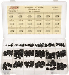 Value Collection - 400 Piece, #6-32 to 5/8-11, Steel Set Screw Assortment - Hex Head, Hex Socket Drive, 3/16 to 5/8" Long - Exact Tooling