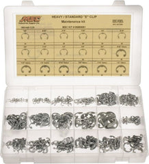 Made in USA - 565 Piece, 1/8 to 3/4", Steel, E Style External Retaining Ring Assortment - Includes Compartmented Case - Exact Tooling