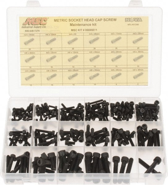 Value Collection - 255 Piece Steel Socket Head Cap Screws - M4 to M8 Thread - Exact Tooling