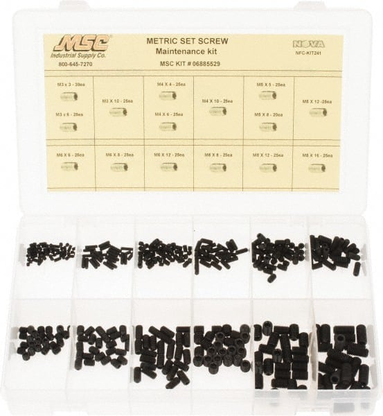 Value Collection - 375 Piece, M3 to M8, Steel Set Screw Assortment - Hex Head, Hex Socket Drive, 3 to 16mm Long - Exact Tooling