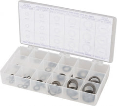 Precision Brand - 270 Piece, 1/4 to 3/4" Screw, Grade 1075 Spring Steel Flat Washer Assortment - Includes (15) 0.501 Inside x 0.738 OD Washer, (45) 0.252 to 0.751 Inside x 0.366 to 0.995 OD Washer & Compartmented Storage Case - Exact Tooling