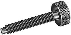 Gibraltar - 5/16-18 Knurled Shoulderless Dog Point Tip Grade 12L14 Steel Thumb Screw - 2-3/8" OAL, 1-1/8" Head Diam x 3/8" Head Height, Black Oxide Finish - Exact Tooling