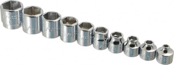 Proto - 10 Piece 3/8" Drive Standard Socket Set - 6 Points, 3/16 to 3/4", Inch Measurement Standard - Exact Tooling