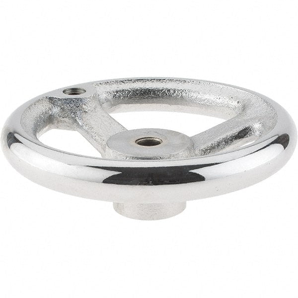 Gibraltar - 5", 3 Spoke Offset Handwheel - 0.622" Bore Diam, 1-1/4" Hub, Cast Iron, Chrome Plated Finish - Exact Tooling
