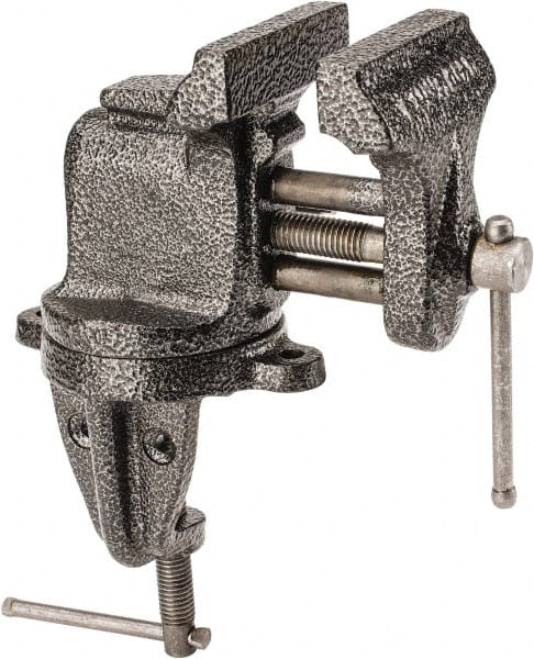 Columbian - 3" Jaw Width x 2-1/2" Jaw Opening Capacity, 2-5/8" Throat Depth, Bench & Pipe Combination Vise - 3/8" Max Pipe Capacity, Swivel Base, Clamp-On Attachment, Cast Iron - Exact Tooling