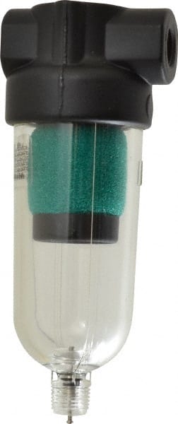 Norgren - 1/8" Port Coalescing Filter - Polycarbonate Bowl, Manual Drain, 150 Max psi, 0.01 Micron Rating, 1.63" Wide x 4-1/4" High - Exact Tooling