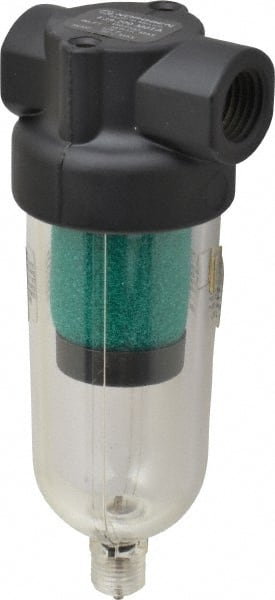 Norgren - 1/4" Port Coalescing Filter - Polycarbonate Bowl, Manual Drain, 150 Max psi, 0.01 Micron Rating, 1.63" Wide x 4-1/4" High - Exact Tooling