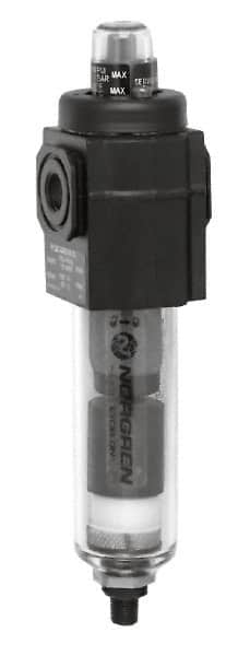 Norgren - 3/8" Port Coalescing Filter - Polycarbonate Bowl, Automatic Drain, 150 Max psi, 0.01 Micron Rating, 1.98" Wide x 7-1/2" High - Exact Tooling