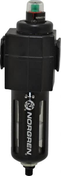 Norgren - 3/8" Port Coalescing Filter - Polycarbonate Bowl, Automatic Drain, 150 Max psi, 0.01 Micron Rating, 2.68" Wide x 8.16" High - Exact Tooling
