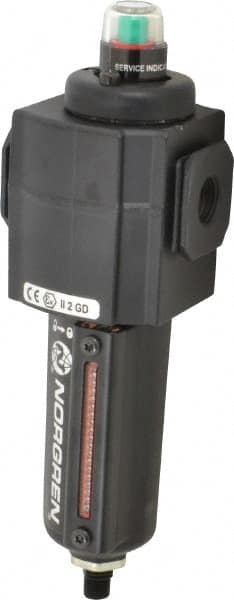 Norgren - 3/8" Port Coalescing Filter - Aluminum Bowl, Automatic Drain, 250 Max psi, 0.01 Micron Rating, 2.68" Wide x 8.16" High - Exact Tooling