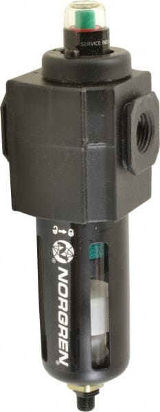 Norgren - 1/2" Port Coalescing Filter - Polycarbonate Bowl, Automatic Drain, 150 Max psi, 0.01 Micron Rating, 2.68" Wide x 8.16" High - Exact Tooling