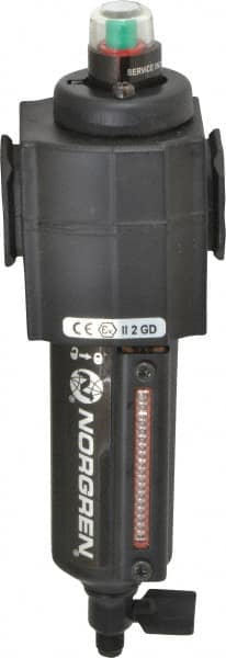 Norgren - 1/2" Port Coalescing Filter - Aluminum Bowl, Manual Drain, 250 Max psi, 0.01 Micron Rating, 2.68" Wide x 8.16" High - Exact Tooling