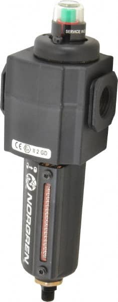 Norgren - 1/2" Port Coalescing Filter - Aluminum Bowl, Automatic Drain, 250 Max psi, 0.01 Micron Rating, 2.68" Wide x 8.16" High - Exact Tooling