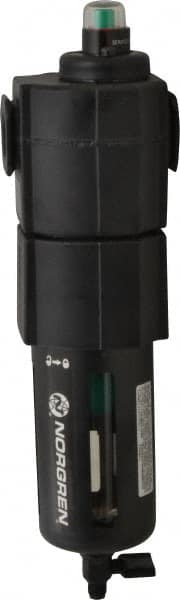 Norgren - 1/2" Port Coalescing Filter - Polycarbonate Bowl, Manual Drain, 150 Max psi, 0.01 Micron Rating, 3.15" Wide x 11.4" High - Exact Tooling
