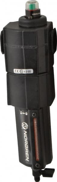 Norgren - 3/4" Port Coalescing Filter - Aluminum Bowl, Manual Drain, 250 Max psi, 0.01 Micron Rating, 3.15" Wide x 11.4" High - Exact Tooling
