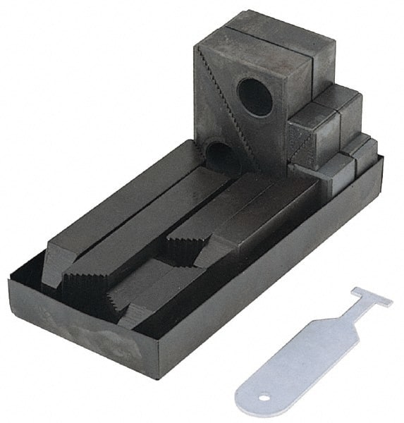 TE-CO - 13 Piece Fixturing Step Block & Clamp Set with 1" Step Block, 5/8 Stud Thread - Includes 6 Serrated End Clamps, 6 Step Blocks, Holder - Exact Tooling