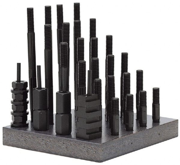 TE-CO - 38 Piece, 3/4-10 Stud, 7/8" T Slot, T Nut & Stud Kit - 1-1/2" T-Slot Nut Width, 3, 4, 5, 6, 7, 8" Stud Lengths - Exact Tooling