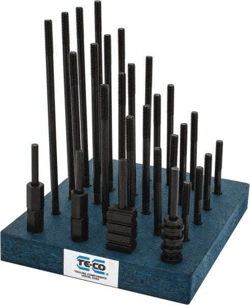 TE-CO - 38 Piece, 5/16-18 Stud, 3/8" T Slot, T Nut & Stud Kit - 5/8" T-Slot Nut Width, 3, 4, 5, 6, 7, 8" Stud Lengths - Exact Tooling