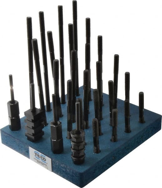 TE-CO - 38 Piece, 3/8-16 Stud, 1/2" T Slot, T Nut & Stud Kit - 7/8" T-Slot Nut Width, 3, 4, 5, 6, 7, 8" Stud Lengths - Exact Tooling