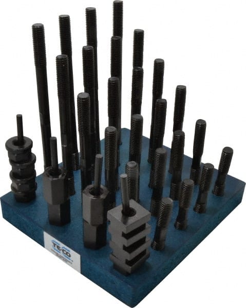 TE-CO - 38 Piece, 1/2-13 Stud, 5/8" T Slot, T Nut & Stud Kit - 1" T-Slot Nut Width, 3, 4, 5, 6, 7, 8" Stud Lengths - Exact Tooling