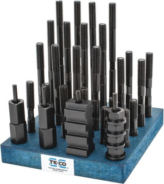TE-CO - 38 Piece, 1/2-13 Stud, 11/16" T Slot, T Nut & Stud Kit - 1-1/8" T-Slot Nut Width, 3, 4, 5, 6, 7, 8" Stud Lengths - Exact Tooling