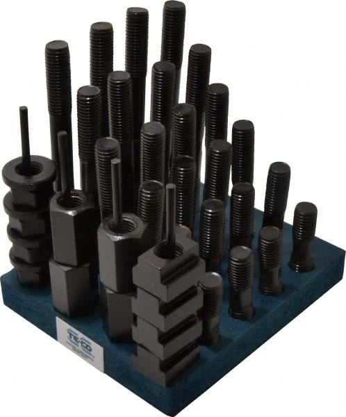 TE-CO - 38 Piece, 3/4-10 Stud, 13/16" T Slot, T Nut & Stud Kit - 1-1/4" T-Slot Nut Width, 3, 4, 5, 6, 7, 8" Stud Lengths - Exact Tooling