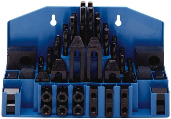 Value Collection - 52 Piece Fixturing Step Block & Clamp Set with 1" Step Block, 1/2" T-Slot, 3/8-16 Stud Thread - 7/8" Nut Width, 3, 4, 5, 6, 7 & 8" Stud Lengths - Exact Tooling