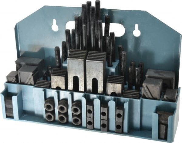 Value Collection - 52 Piece Fixturing Step Block & Clamp Set with 1" Step Block, 7/16" T-Slot, 3/8-16 Stud Thread - 11/16" Nut Width, 3, 4, 5, 6, 7 & 8" Stud Lengths - Exact Tooling