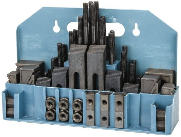 Value Collection - 52 Piece Fixturing Step Block & Clamp Set with 1" Step Block, 9/16" T-Slot, 3/8-16 Stud Thread - 7/8" Nut Width, 3, 4, 5, 6, 7 & 8" Stud Lengths - Exact Tooling