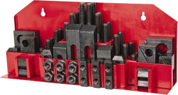 Value Collection - 52 Piece Fixturing Step Block & Clamp Set with 1" Step Block, 3/4" T-Slot, 5/8-11 Stud Thread - 1-1/4" Nut Width, 3, 4, 5, 6, 7 & 8" Stud Lengths - Exact Tooling
