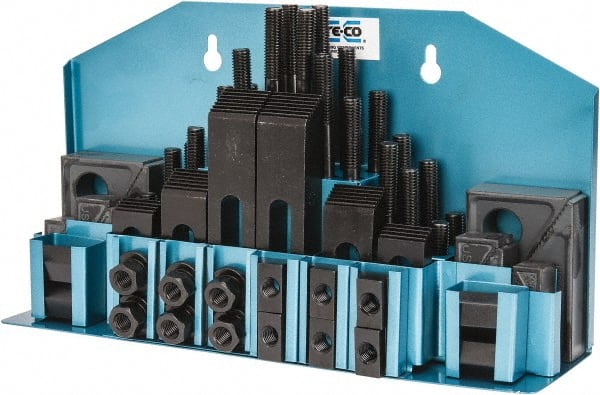 TE-CO - 52 Piece Fixturing Step Block & Clamp Set with 1" Step Block, 1/2" T-Slot, 3/8-16 Stud Thread - 7/8" Nut Width, 3, 4, 5, 6, 7 & 8" Stud Lengths - Exact Tooling
