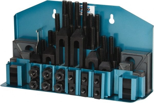TE-CO - 52 Piece Fixturing Step Block & Clamp Set with 1" Step Block, 9/16" T-Slot, 1/2-13 Stud Thread - 7/8" Nut Width, 3, 4, 5, 6, 7 & 8" Stud Lengths - Exact Tooling