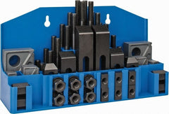 TE-CO - 52 Piece Fixturing Step Block & Clamp Set with 1" Step Block, 5/8" T-Slot, 1/2-13 Stud Thread - 1" Nut Width, 3, 4, 5, 6, 7 & 8" Stud Lengths - Exact Tooling