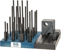 TE-CO - 50 Piece Fixturing Step Block & Clamp Set with 1" Step Block, 3/8" T-Slot, 5/16-18 Stud Thread - 5/8" Nut Width, 3, 4, 5, 6, 7 & 8" Stud Lengths - Exact Tooling