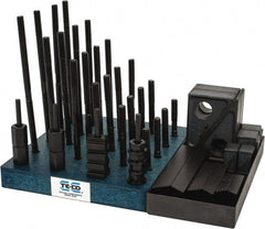 TE-CO - 50 Piece Fixturing Step Block & Clamp Set with 1" Step Block, 1/2" T-Slot, 3/8-16 Stud Thread - 7/8" Nut Width, 3, 4, 5, 6, 7 & 8" Stud Lengths - Exact Tooling