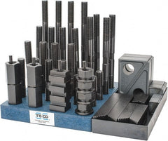 TE-CO - 50 Piece Fixturing Step Block & Clamp Set with 1" Step Block, 11/16" T-Slot, 5/8-11 Stud Thread - 1-1/8" Nut Width, 3, 4, 5, 6, 7 & 8" Stud Lengths - Exact Tooling