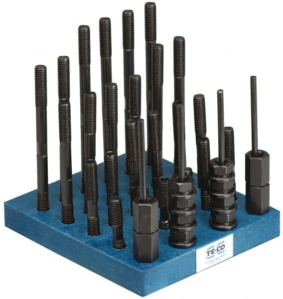 TE-CO - 41 Piece, 1/2-13 Stud, T Nut & Stud Kit - 3, 4, 5, 6, 7, 8" Stud Lengths - Exact Tooling