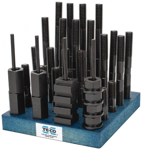 TE-CO - 41 Piece, 5/8-11 Stud, T Nut & Stud Kit - 3, 4, 5, 6, 7, 8" Stud Lengths - Exact Tooling