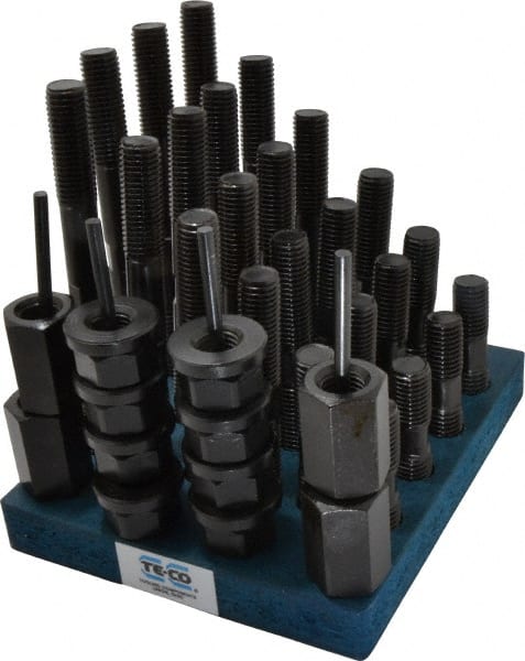 TE-CO - 41 Piece, 3/4-10 Stud, T Nut & Stud Kit - 3, 4, 5, 6, 7, 8" Stud Lengths - Exact Tooling