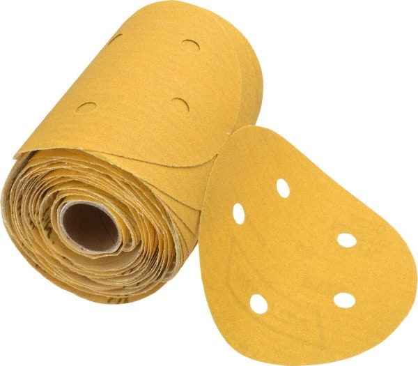 Norton - 5" Diam, 120 Grit Aluminum Oxide Adhesive PSA Disc - Fine Grade, Gold, C Weighted Backing, Flexible - Exact Tooling