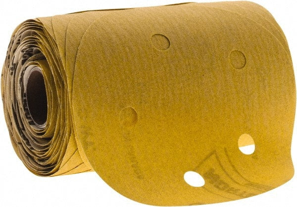 Norton - 5" Diam, 180 Grit Aluminum Oxide Adhesive PSA Disc - Fine Grade, Gold, C Weighted Backing, Flexible - Exact Tooling